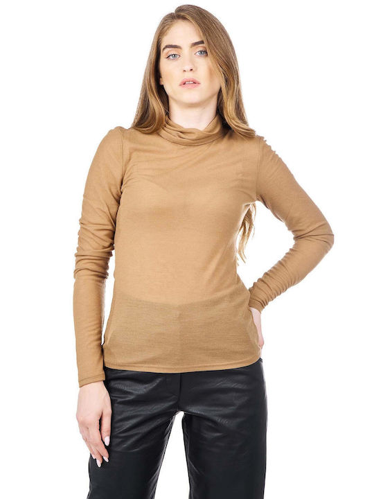 Only Women's Blouse Long Sleeve Turtleneck Brown