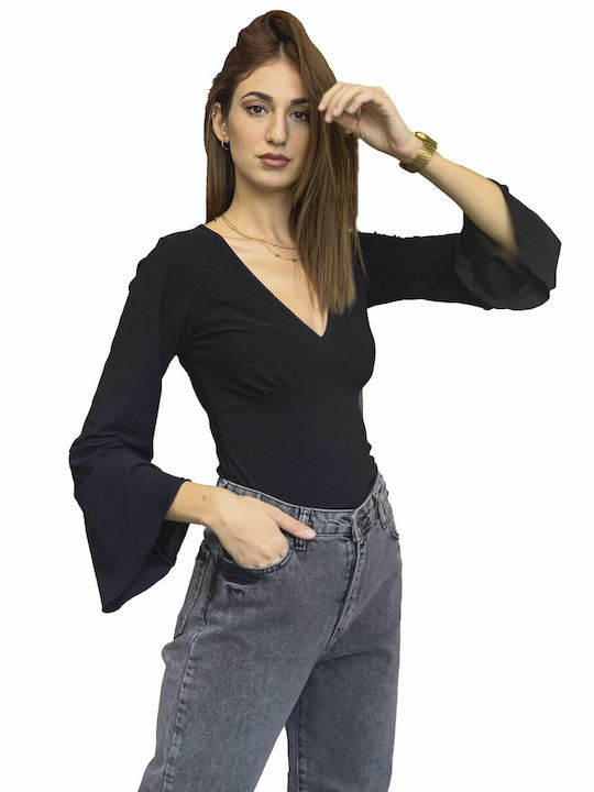 Lipsy London Women's Blouse Long Sleeve with V Neckline black