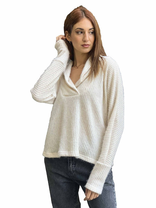 Lipsy London Women's Long Sleeve Pullover Wool with V Neck ecru (ecru)