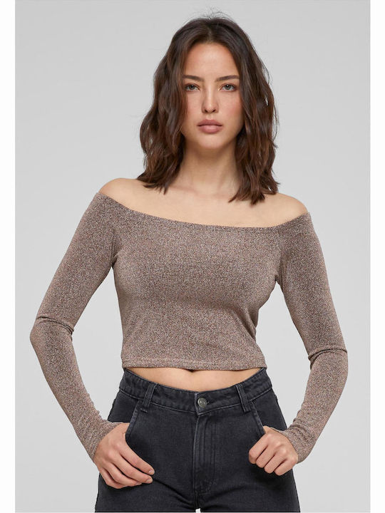 Women's Blouse Off-Shoulder Long Sleeve Gold