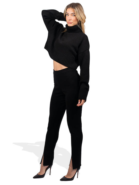 Combos Knitwear Women's Fabric Trousers Black