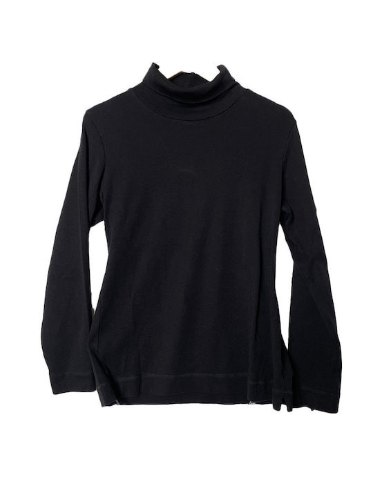 Topaki Damen Bluse Baumwoll Langärmelig Rollkragenpullover Black