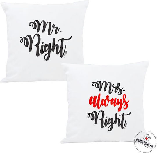 I-Total Μαξιλάρι Καναπέ Mr Right Και Mrs Always Right Λευκό 30x30εκ.