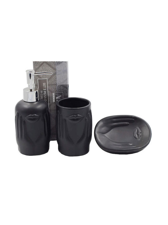 24home.gr Ceramic Bathroom Accessory Set Black 3pcs