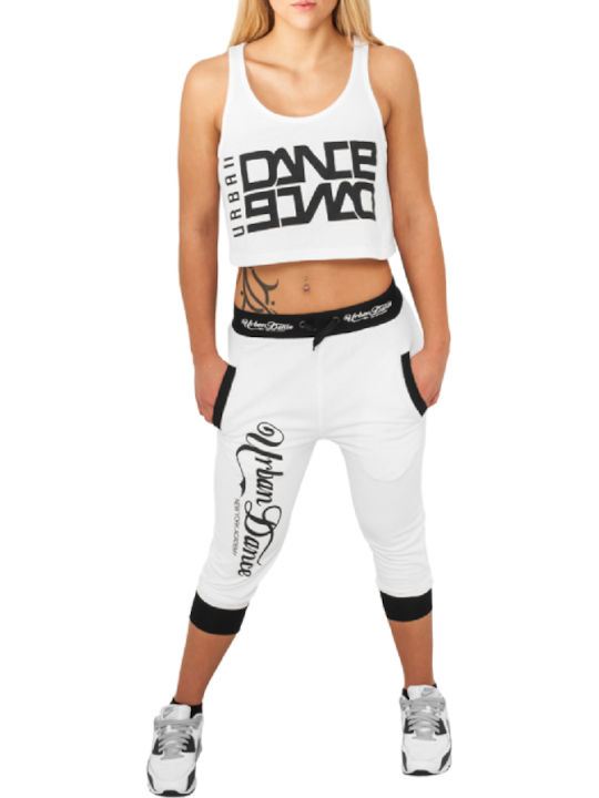 Damen Jogginghose Capri Hohe Taille Weiß/Schwarz