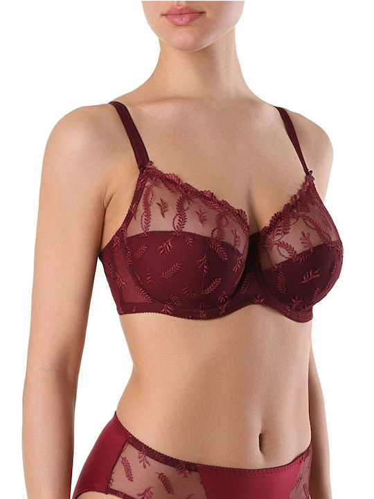 Balconette Balconette Bra without Padding Underwire Burgundy