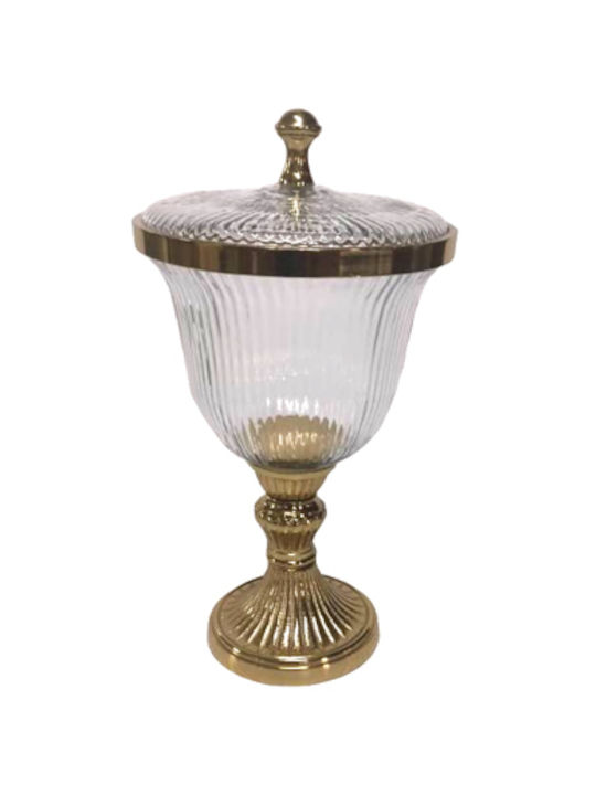 Καρβούνης Glass Sweet Jar with Lid and Foot Gold 18x18x33cm