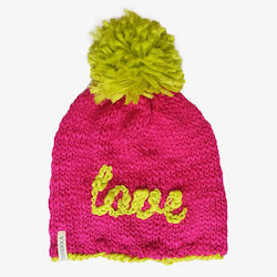 Brekka Pom Pom Beanie Unisex Σκούφος Πλεκτός σε Φούξια χρώμα
