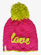 Pom Pom Beanie Unisex Beanie Knitted in Fuchsia color