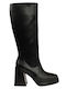 Leather High Heel Women's Boots with Rubber / Zipper Black