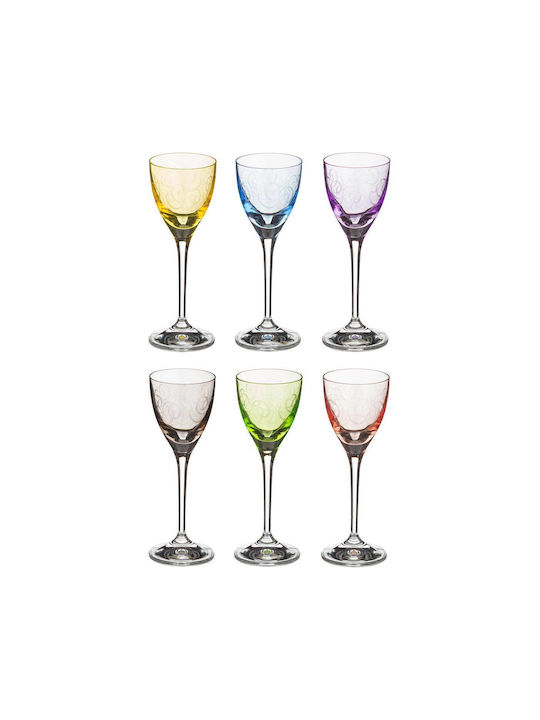 Bohemia House Crystalex Glass Set Liqueur/Ouzo made of Crystal Kate in 6 Colors 60ml 6pcs