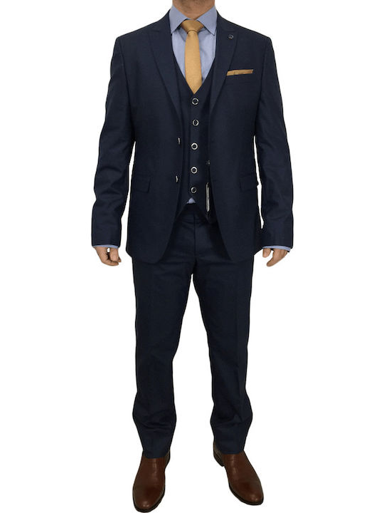 Massimo Veneziani Herrenanzug mit Weste mit Schlanke Passform Blau