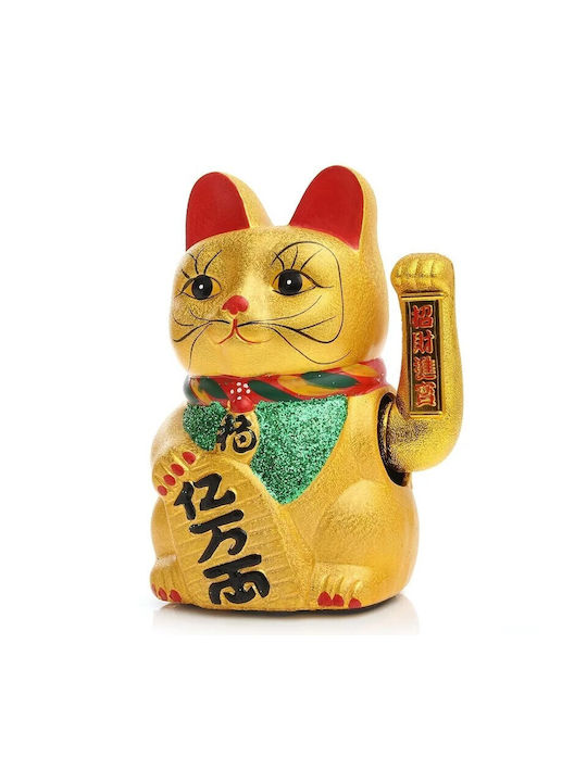 Dekorative Katze aus Keramik Maneki Neko in Gold 17cm 1Stück
