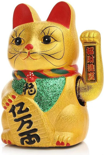 Dekorative Katze aus Keramik Maneki Neko in Gold 17cm 1Stück
