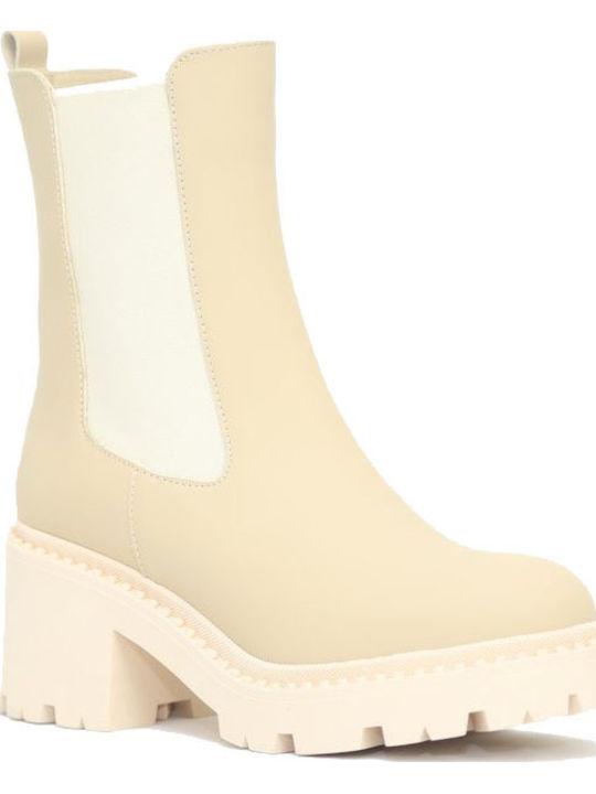 Leder Stiefeletten Damen Beige