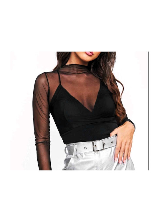 New Collection pentru Femei Crop Top cu Mâneci Lungi black