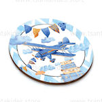 Christening Favor with Coaster Airplane Blue made of Wood