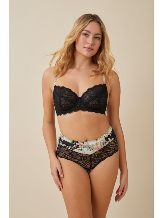 Promise Дантелен Комплект Дамско Бельо Сутиени с Плъзгащ се Черен