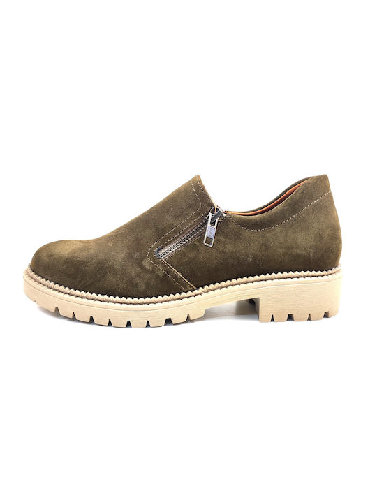 Pegabo Leder Damen Slip-Ons Khaki