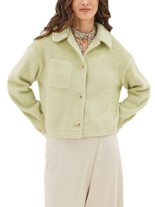 Namaste Women's Short Half Coat with Buttons Green