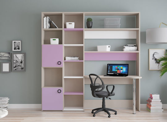 Kinderschreibtisch mit Bibliothek aus Melamin Rosa 213x33x195cm