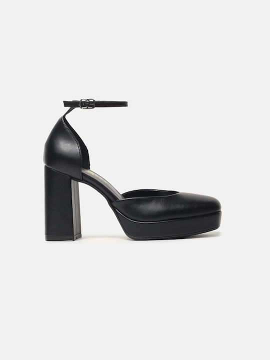 InShoes Synthetic Leather Black Heels with Strap