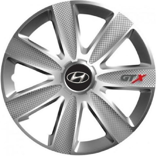 Versaco Car Hubcap Set Carbon Gtx with Hyundai Emblem 15" 4pcs Silver