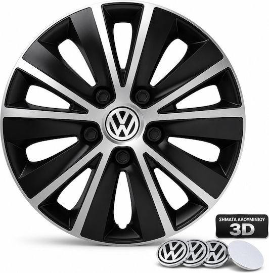Versaco Auto Radkappen Set Rapide mit Marke VW 4Stück 14" Schwarz/Silber