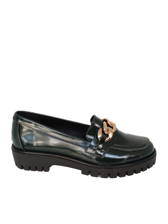 Patent Leather Women's Loafers in Green Color