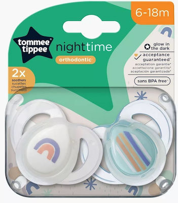 Tommee Tippee Orthodontische Schnuller Silikon Time Night Regenbogen White / Mint Nacht für 6-18 Monate 2Stück