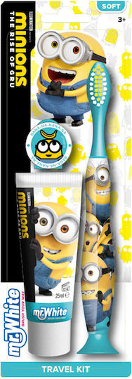 Ino Plus Minions Travel Kit (toothbrush & Toothpaste) Παιδική Οδοντόβουρτσα για 3+ Χρονών Γαλάζια