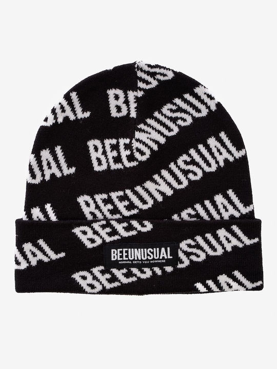 Bee. Unusual. Beanie Unisex Σκούφος Πλεκτός σε Μαύρο χρώμα