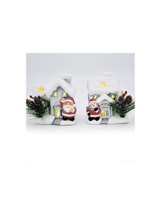 +Efo Christmas Illuminated Decorative Ceramic House White with Battery 9.5x9x6.5cm. 2pcs