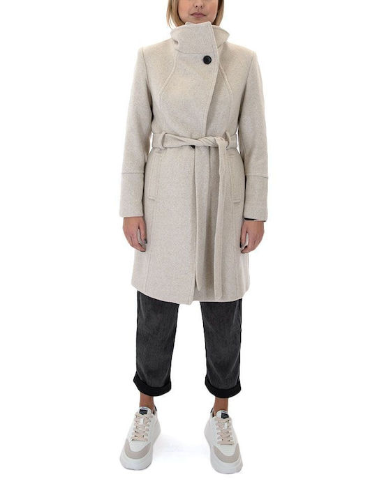 MY T Women's Wool Midi Coat with Buttons Ice