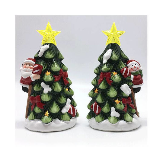 Christmas Decorative Illuminated Ceramic Tree 15.5cm Battery 2pcs