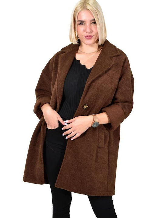 Potre Women's Midi Coat with Buttons Coffee
