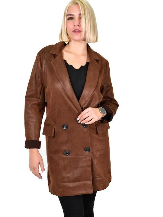 Potre Women's Long Coat with Buttons Coffee