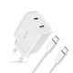 Tech-Protect Charger with 2 USB-C Ports and Cable USB-C 20W Power Delivery Whites (C20W)