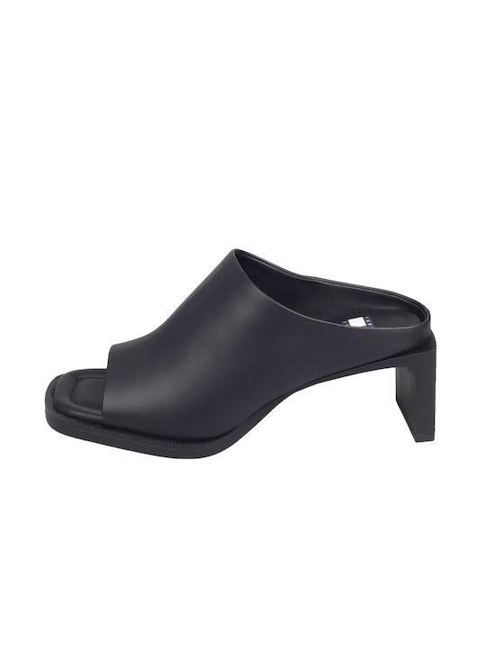 Tommy Hilfiger Chunky Heel Leather Mules Black