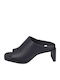 Leather Mules with Chunky High Heel in Black Color