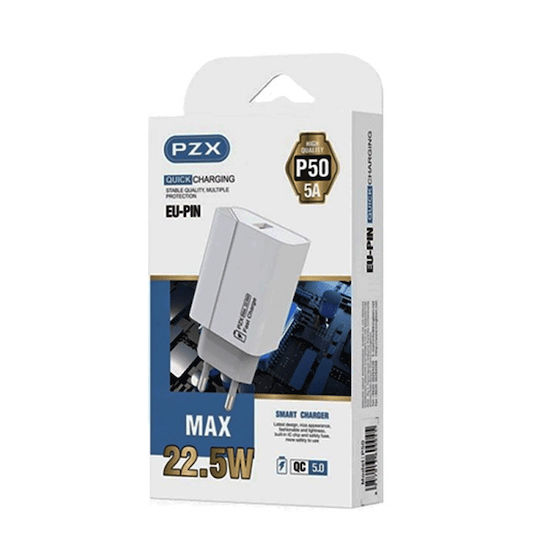 PZX Φορτιστής με Θύρα USB-A και Καλώδιο Lightning 22.5W Λευκός (P50)