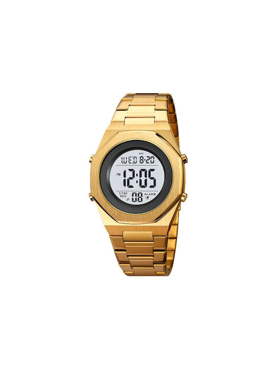 Skmei Digital Watch Chronograph Battery with Metal Bracelet Gold/White