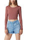 Only Women's Crop Top Cotton Long Sleeve Rose Brown - Somone