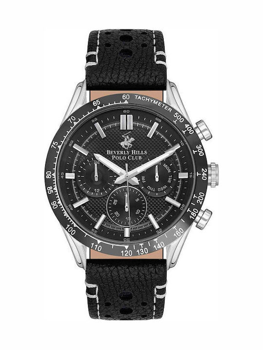 Beverly Hills Polo Club Men's Watch Battery with Black Leather Strap