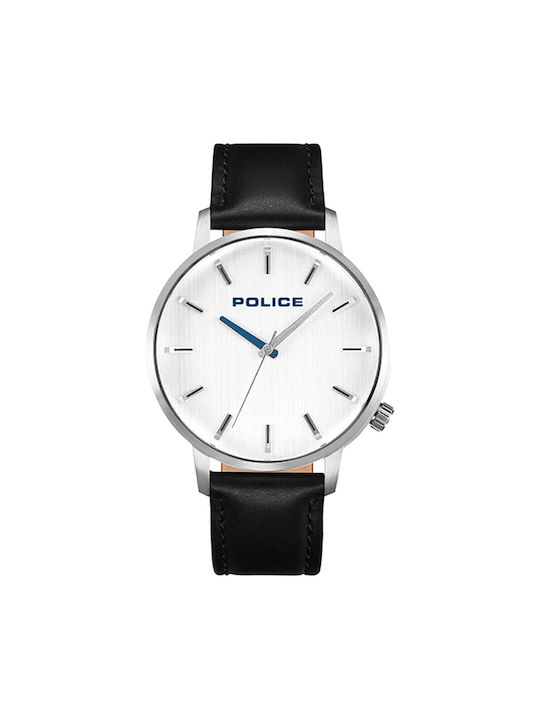 Police Watch Battery with Black Leather Strap