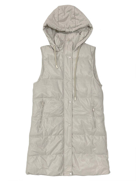 Ustyle Women's Long Puffer Jacket for Winter with Hood Beige
