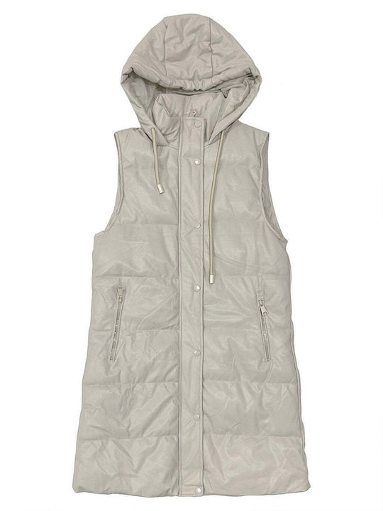 Ustyle Lang Damen Ärmellos Puffer Jacke für Winter Beige