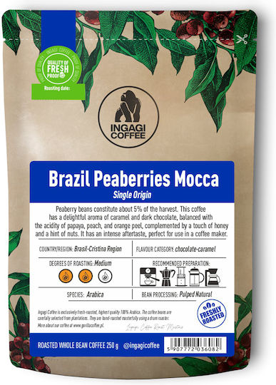 Gorilla Espresso Coffee Single Origin Arabica Peaberries Mocca Whole Beans 250gr