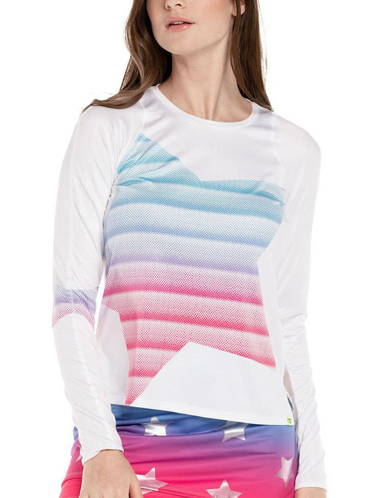 Lucky In Love Women's Athletic Blouse Long Sleeve Fast Drying with Sheer White.