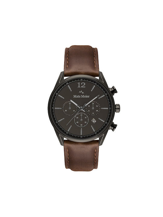 Mats Meier Watch Chronograph Battery with Brown Leather Strap